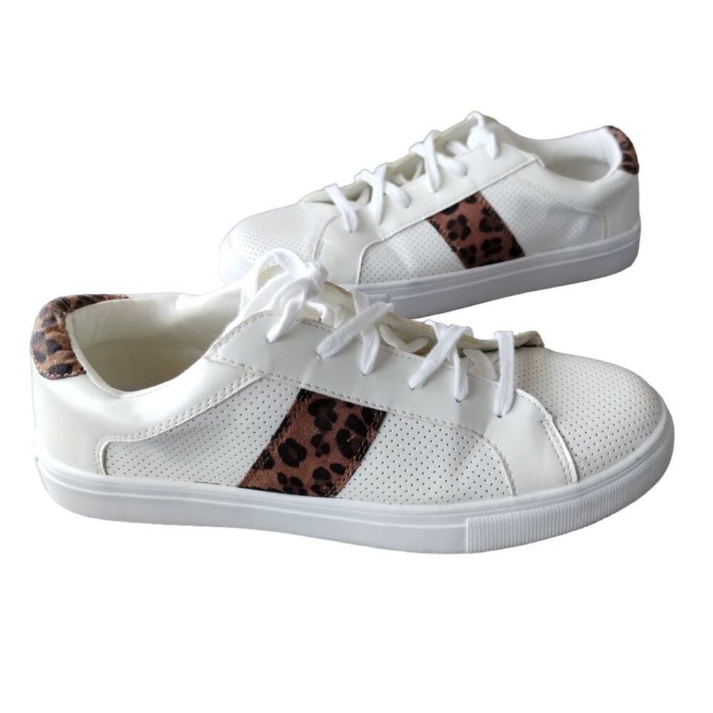 American Eagle White and cheetah/leopard Sneakers -Women's 10 -Laces, Perforated